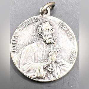 PIV Catholic collectible Silver Pendant Holy Year 1950 Vintage